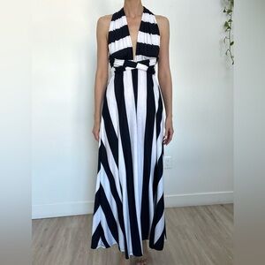 Blue & White Striped Wrap Dress